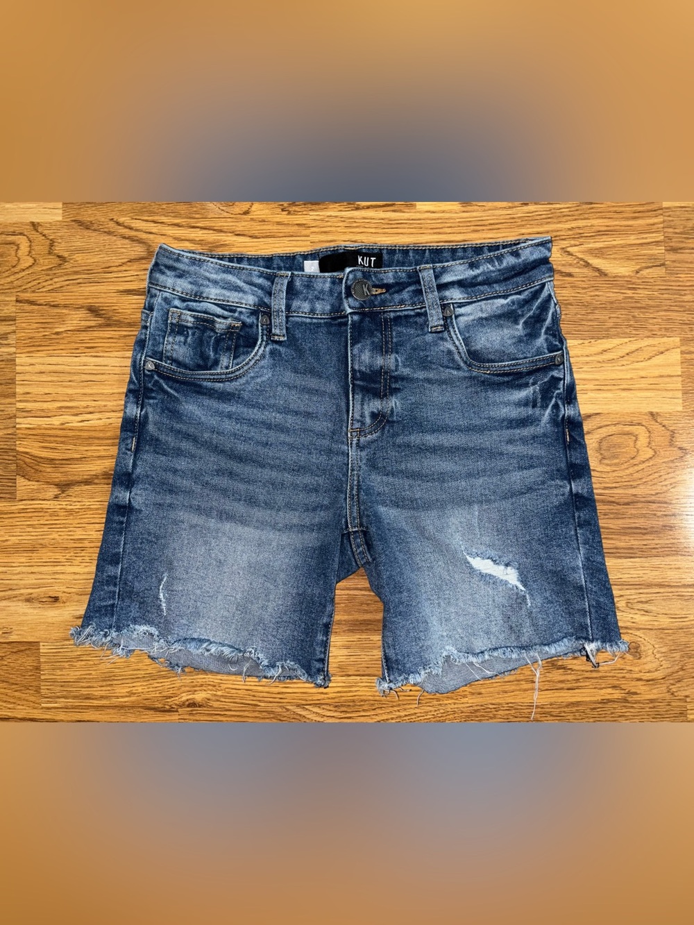Kut From The Kloth Sophia Bermuda Denim Jean Shorts Women's Size 2 Cut Off Hem